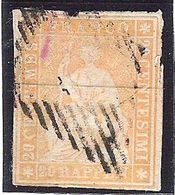 Schweiz Suisse 1854: I. Periode Faden Grün Fil Vert 20 RAPPEN Orange Zu 25 B Mi 16IIAym Rauten-Stempel (Zu CHF 240.00) - Gebraucht