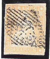 Schweiz Suisse 1854: I. Periode Faden Grün Fil Vert 20 RAPPEN Orange Zu 25 B Mi 16IIAym Rauten-Stempel (Zu CHF 240.00) - Gebraucht