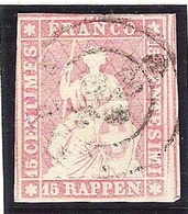 Schweiz Suisse 1858: III.Periode Faden Grün Fil Vert 15 RAPPEN Zu 24G Mi 15IIBym Yv 28 O GLARUS 24 AUG 60 (Zu CHF 75.00) - Gebraucht