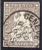 Schweiz Suisse 1857: III.Periode Faden Grün Fil Vert 5 RAPPEN Zu 22G Mi 13IIBym Yv 26 O GENÈVE 23 OCTO 60 (Zu CHF 30.00) - Gebraucht