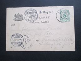 Altdeutschland Bayern 1897 Ganzsache Fragekarte Nach Frankfurt Mit 4 Stempeln - Postal  Stationery