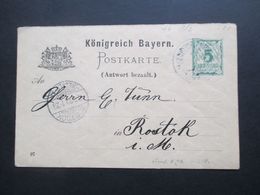 Altdeutschland Bayern 1899 Ganzsache Fragekartekarte Nach Rostock - Ganzsachen