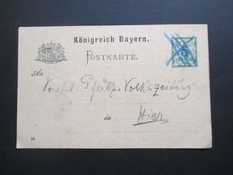 Altdeutschland Bayern Um 1889 GA Mit Blaustift Entwertet. Orts PK Mit Entwurf Für Anzeige Des D Und Ö. Alpenvereins - Enteros Postales