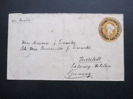 GB Kolonie Indien 1893 GA Mit Überdruck Rücks. 5 Stempel U.a. Ra1 Too Late Und Sea Post Office Nach Bredstedt - 1882-1901 Empire