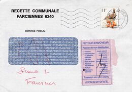 Enveloppe 836 Oiseau Buzin Recette Communale Farciennes Vignette Retour Envoyeur - Tipo 1986-96 (Uccelli)