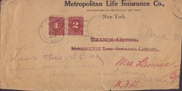 METROPOLITAN LIFE INSURRANCE Co., NEW YORK Cover Brief Postage Due TAXE 1c. + 2c. Stamps (4 Scans) - Franqueo