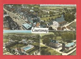 C.P.S.M.  ( 45 ) " COURTENAY " Multi-Vues:Place Armand Chesneau.L'Eglise.La Piscine.Le Château....  2phot. - Courtenay