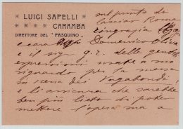 Teatro. Luigi Sapelli "Caramba". Direttore Del Pasquino. Corrispondenza Autografa. - Historical Documents