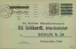 1913, 3 Pfg. Drucksachenkarte Der Berliner Brauerei "Gebhardt"-Bestellkarte - Beers