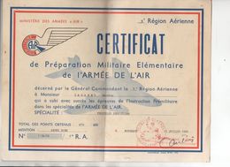 Bordeax (33 Gironde  3° R.A  Certifcat De Préparation Militaire De L'armée De L'air 1966  (M0514) - Documents
