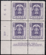 Canada 1955 MNH Sc #352 4c Musk Ox Plate #1 LL - Plate Number & Inscriptions