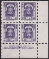 Canada 1955 MNH Sc #352 4c Musk Ox Plate #2 LR - Plate Number & Inscriptions