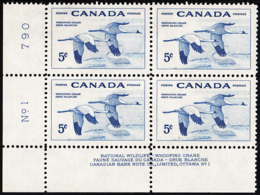 Canada 1955 MNH Sc #353 5c Whooping Cranes Plate #1 LL - Plattennummern & Inschriften