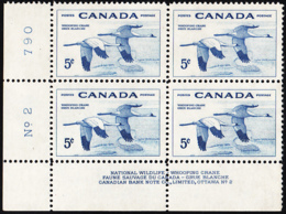Canada 1955 MNH Sc #353 5c Whooping Cranes Plate #2 LL - Plate Number & Inscriptions