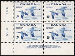 Canada 1955 MH Sc #353 5c Whooping Cranes Plate #2 LL - Plate Number & Inscriptions
