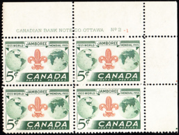 Canada 1955 MNH Sc #356 5c Boy Scouts World Jamboree Plate #2-1 UR - Plate Number & Inscriptions