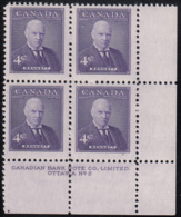 Canada 1955 MH Sc #357 4c Richard Bennett Plate #2 LR - Num. Planches & Inscriptions Marge