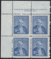 Canada 1955 MNH Sc #358 5c Sir Charles Tupper Plate #1 UL - Plattennummern & Inschriften