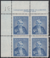 Canada 1955 MNH Sc #358 5c Sir Charles Tupper Plate #2 UL - Plaatnummers & Bladboorden