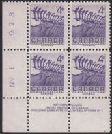 Canada 1956 MNH Sc #360 4c Caribou Plate #1 LL - Plate Number & Inscriptions