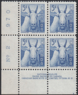 Canada 1956 MNH Sc #361 5c Mountain Goat Plate #2 LL - Plattennummern & Inschriften