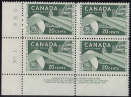 Canada 1956 MNH Sc #362 20c Paper Industry Plate #1 LL - Num. Planches & Inscriptions Marge