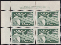 Canada 1956 MH Sc #362 20c Paper Industry Plate #2 UL - Números De Planchas & Inscripciones