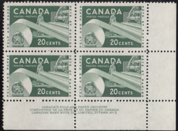 Canada 1956 MNH Sc #362 20c Paper Industry Plate #2 LR - Números De Planchas & Inscripciones