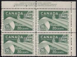 Canada 1956 MNH Sc #362 20c Paper Industry Plate #2n UR - Plate Number & Inscriptions