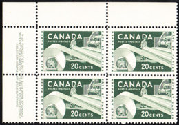 Canada 1956 MNH Sc #362 20c Paper Industry Plate #4 UL - Numeri Di Tavola E Bordi Di Foglio