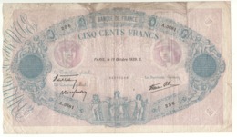 FRANCE   500  Francs   P88c     # Woman - Mercury #    Dated 19 Octobre 1939 - 500 F 1888-1940 ''Bleu Et Rose''