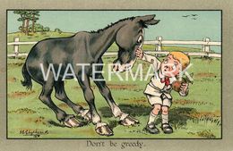 DONT BE GREEDY HORSE AND BOY OLD COLOUR POSTCARD ARTIST SIGNED G.E. SHEPHEARD HORSE RACING INTEREST - Shepheard