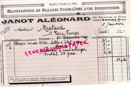 87 - LIMOGES- FACTURE JANOT ALEONARD -MANUFACTURE PLAQUES FUNERAIRES -27 FAUBOURG DE PARIS- 1929 - Stamperia & Cartoleria
