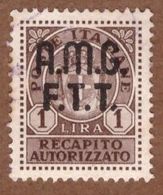 AMGFTT089 AMG-FTT 1947 RECAPITO AUTORIZZATO SOPRASTAMPATO LIRE 1 SASSONE NR RA1 USATO - Revenue Stamps