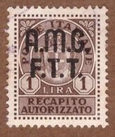 AMGFTT089 AMG-FTT 1947 RECAPITO AUTORIZZATO SOPRASTAMPATO LIRE 1 SASSONE NR RA1 USATO - Fiscales