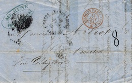 1864- Lettre De Pointe à Pitre ,voie Anglaise, Pour Nantes - TAXE TAMPON 8 D  Non Réglementaire - Lettres & Documents