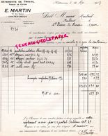 36- CHATEAUROUX- FACTURE E. MARTIN -VETEMENTS DE TRAVAIL TISSUS DE COTON- 77 RUE RASPAIL- 1933 - Kleding & Textiel