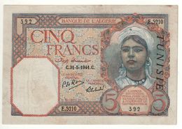 TUNISIA 5  Francs    P8b     Dated 31--5-1941 - Tunisia