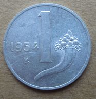 1954 R - ITALIA 1 Lira Cornucopia / Bilancia - Circolata - 1 Lira