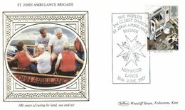 (F 18) UKSt John Ambulance FDC Cover - 1987 (31p) Benham Silk Cover - First Aid