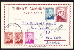 1950 Ganzsachen Karte Mit Zusatzfrankatur Aus Istanbul Nach New York, Amerika - Brieven En Documenten