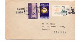 TURQUIE AFFRANCHISSEMENT COMPOSE SUR LETTRE POUR LA FRANCE 1959 - Lettres & Documents