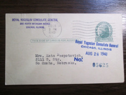 1940 Card Of Royal Yugoslav Consulate General In Chicago / United States - Ohne Zuordnung