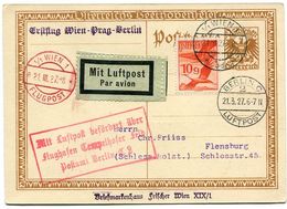 AUSTRIA 1927 First Flight Wien-Prague-Berlin On Postcard.  Beethoven Commemoration On Obverse. - Cartas & Documentos