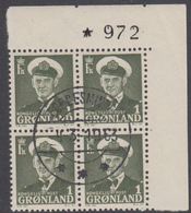 1950. Frederik IX. 1 ØRE. 4-Block. Margin 972 EGESMINDE -4 3 - 1963. (Michel 28) - JF364837 - Gebraucht