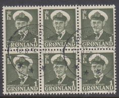 1950. Frederik IX. 1 ØRE. 6-BLOCK RAVNS STORØ 10.8.56  (Michel 28) - JF364846 - Gebraucht