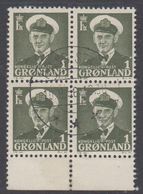 1950. Frederik IX. 1 ØRE. 4-BLOCK RAVNS STORØ 10.8.56  (Michel 28) - JF364847 - Gebraucht