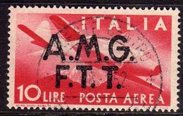 TRIESTE A 1947 AMG - FTT ITALIA ITALY OVERPRINTED DEMOCRATICA  POSTA AEREA AIR MAIL LIRE 10 USATO USED OBLITERE' - Luftpost