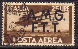 TRIESTE A 1947 AMG - FTT ITALIA ITALY OVERPRINTED  DEMOCRATICA POSTA AEREA LIRE 25 USATO USED OBLITERE' - Luchtpost