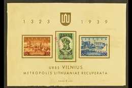 1940 ARCHIVE SPECIMEN 1940 Recovery Of Vilnius Imperf Miniature Sheet, Michel Block 2, Affixed To Archive Paper And Canc - Lituania